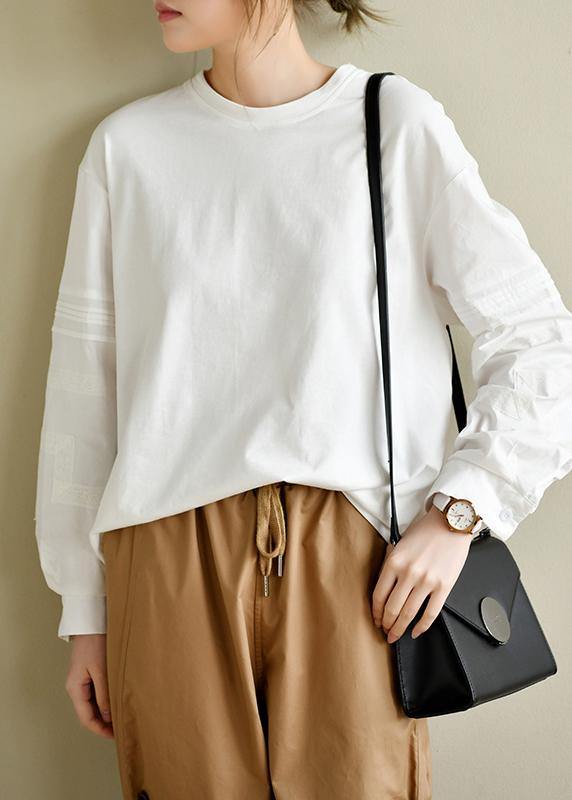 Patchworkwhite Long Sleeve Tops Cotton