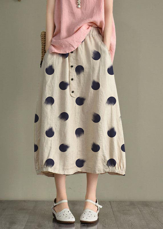 Khaki Linen Elastic Waist Button Skirt
