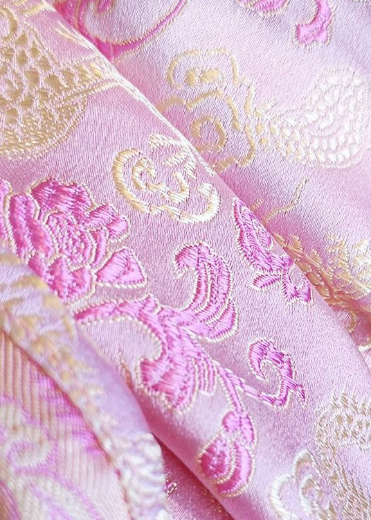 Pink Embroideried Patchwork Silk Vest Tops Sleeveless