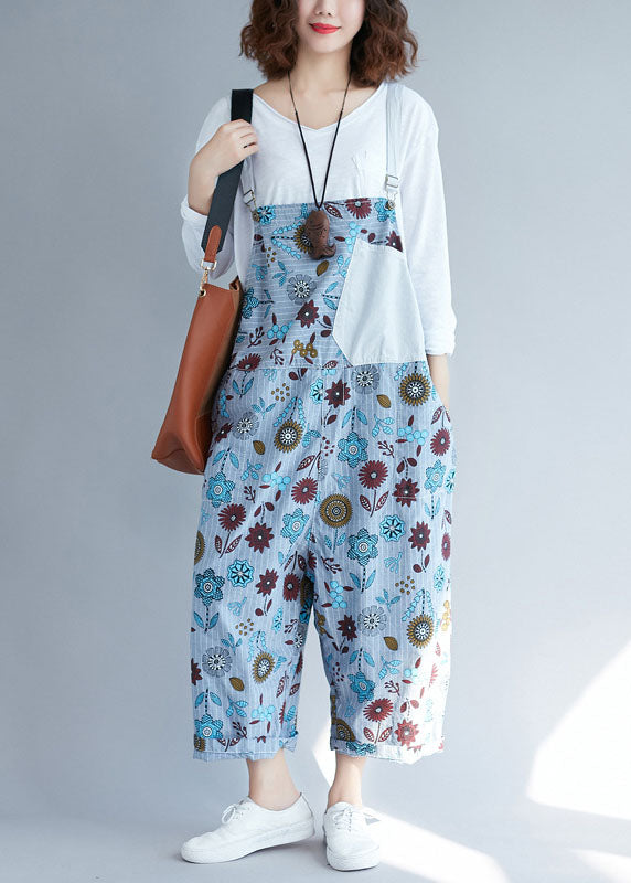 Light Grey Pockets Patchwork Denim Jumpsuits Spring
