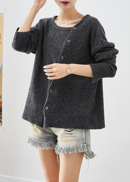 Diy Dark Grey Asymmetrical Warm Knit Sweaters Winter