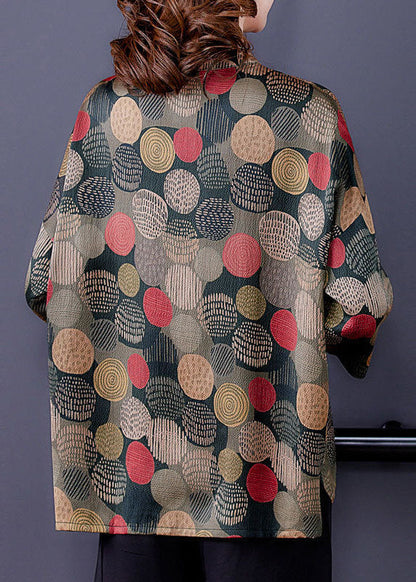 Colorblock O-neck Dot Print Silk Shirt Tops Bracelet Sleeve
