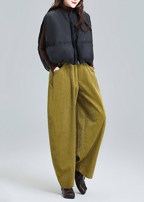Grass Green Oversized Pockets Corduroy Pants Spring