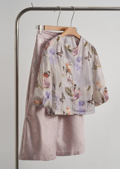 Purple Oversized Print Cotton Shirt Top Fall