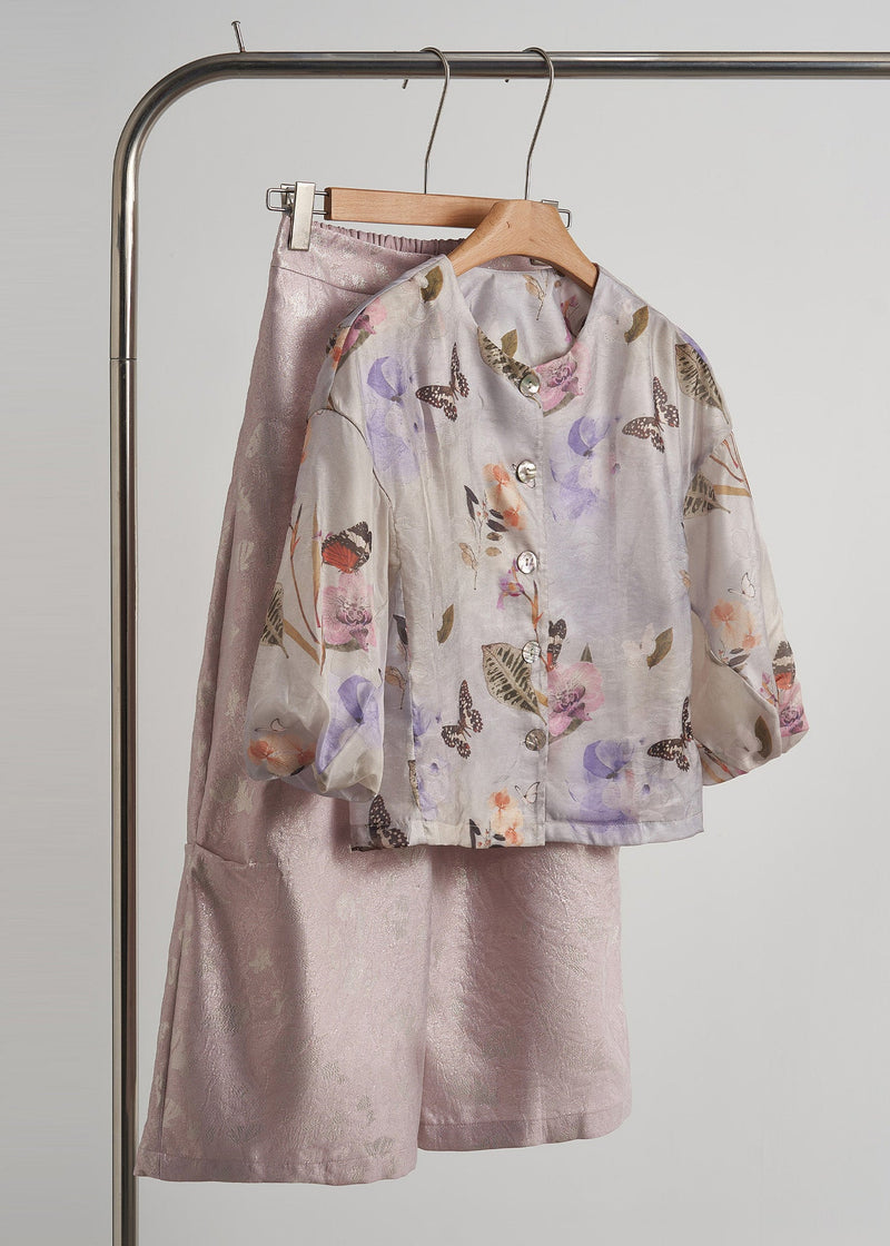 Purple Oversized Print Cotton Shirt Top Fall
