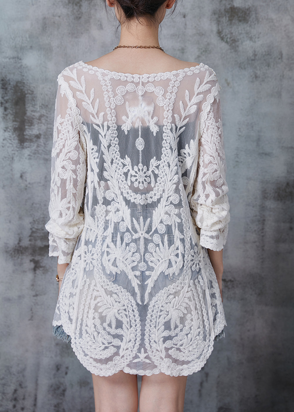 White Embroidered Hollow Out Tulle Long Smock Summer