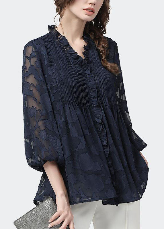 Mulberry Ruffled Wrinkled Lace Shirt Tops Fall