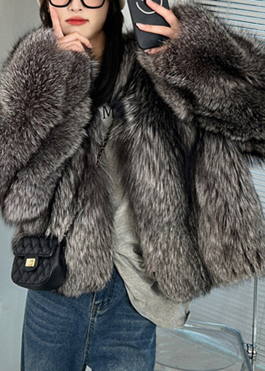 Stylish Black Grey Leather and Fur Coats Winter
