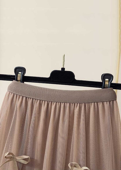 Coffee Bow High Waist Tulle Skirt Spring