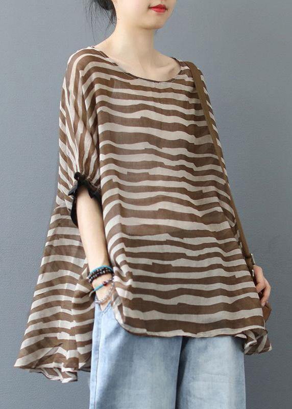 Chocolate Striped Clothes for O Neck Midi Blouse