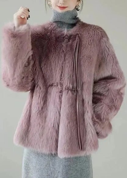 Purple Button Mink Hair Coat Winter