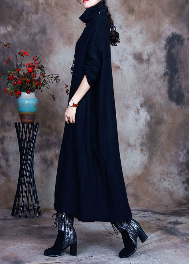 Black Knit Warm Long Dresses Spring