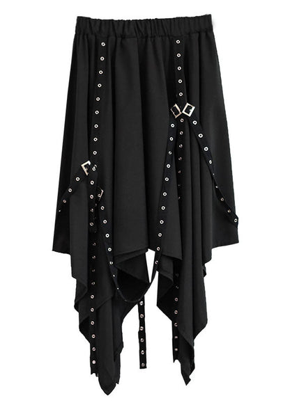 Black Elastic Waist Asymmetrical Design Color Skirt Summer