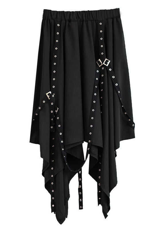 Black Elastic Waist Asymmetrical Design Color Skirt Summer