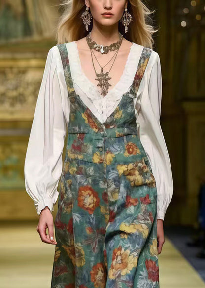 Unique Tea Green Oversized Print Cotton Jumpsuit Spring