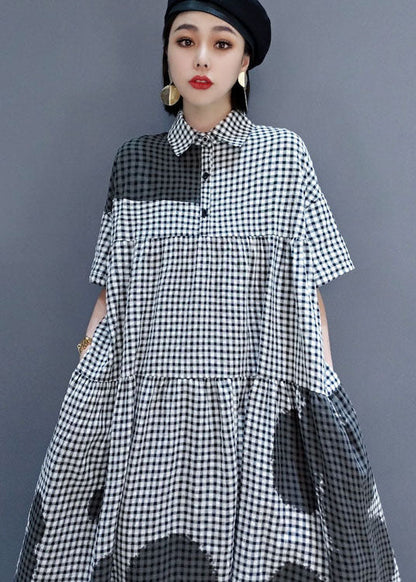 Modern Grey Peter Pan Collar Plaid Holiday Shirt Dress Spring