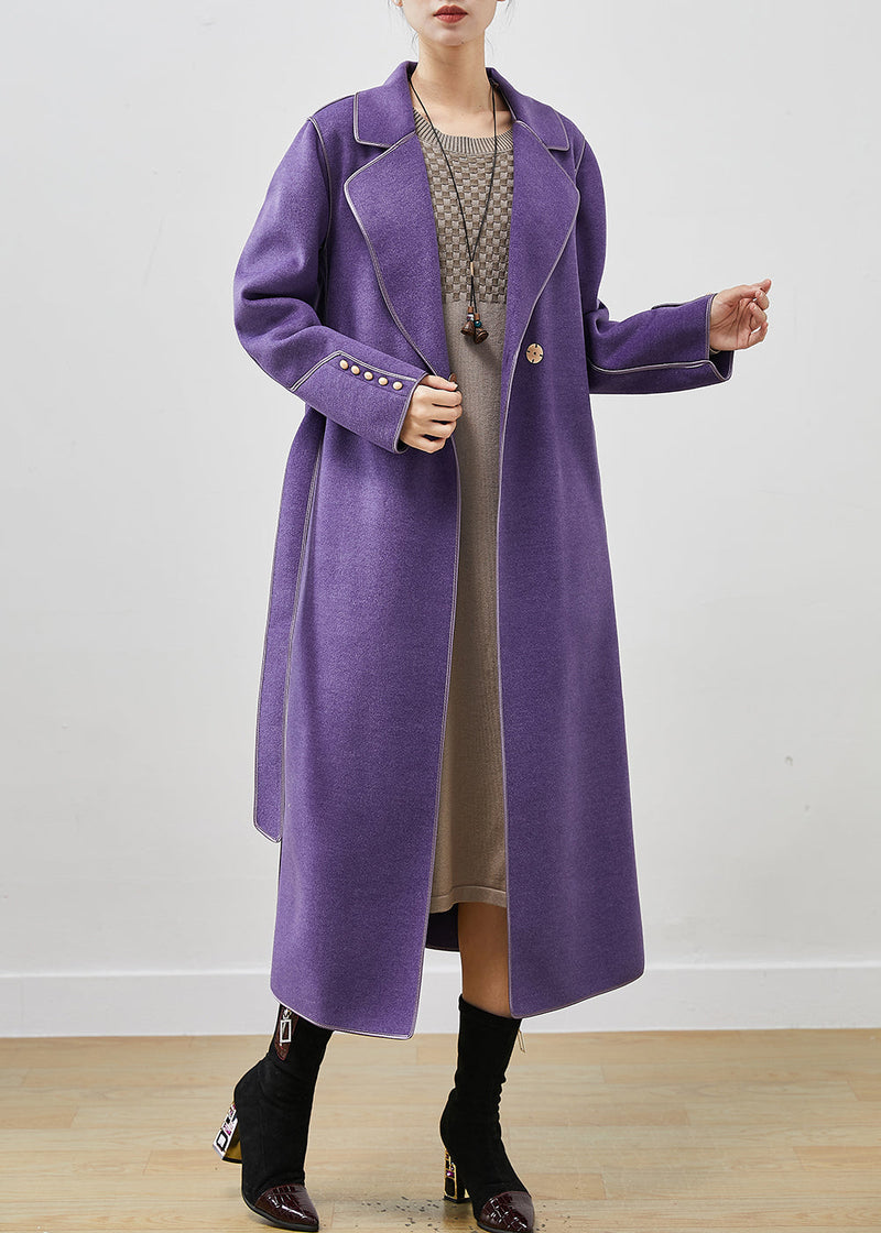 Purple Peter Pan Collar Tie Waist Woolen Coats Fall