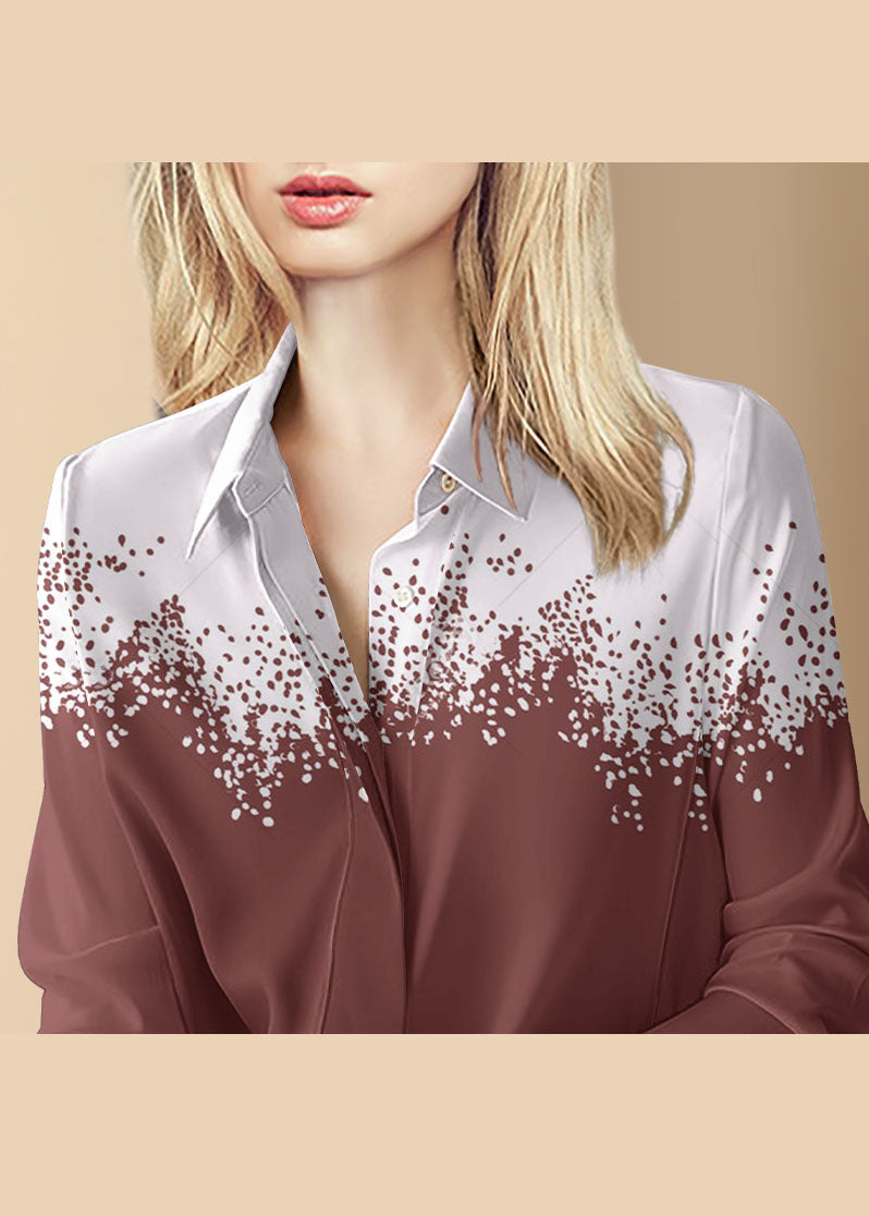 Red Button Peter Pan Collar Shirt Top Long Sleeve