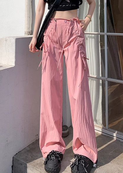 Stylish Apricot Bow Drawstring Quick Drying Sports Pants Spring