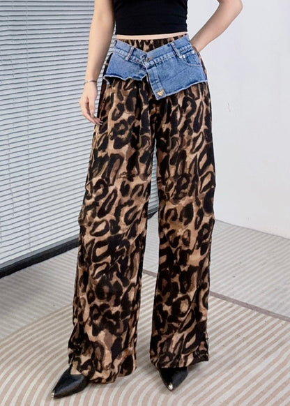 Purple Leopard Print Patchwork Pants Summer