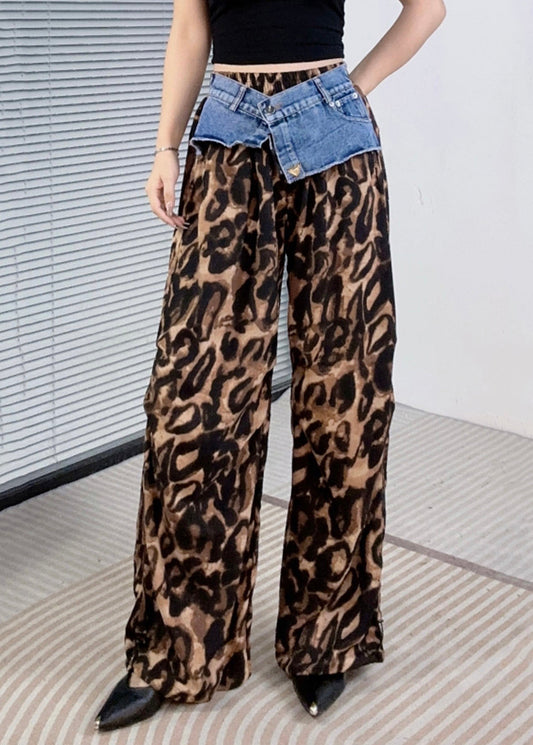 Purple Leopard Print Patchwork Pants Summer