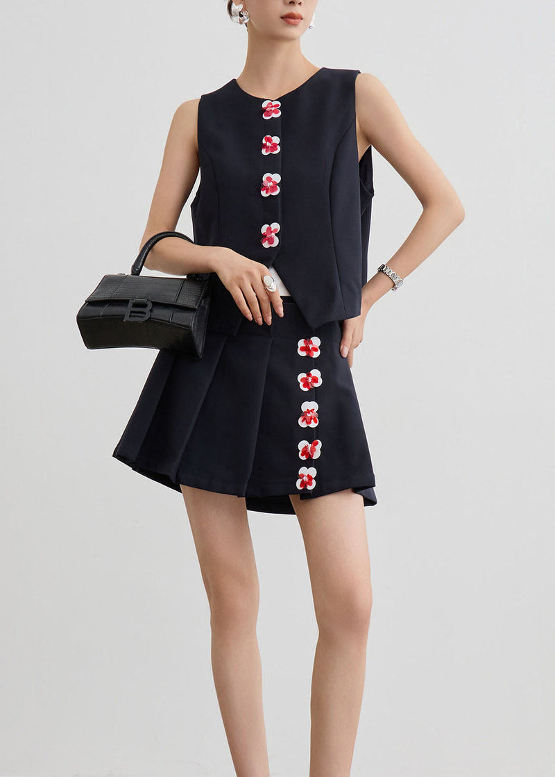 New Black O Neck Vest and Skirts Two Pieces Set Summer