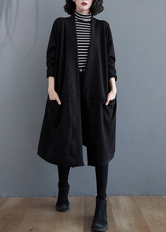 Black V Neck Pockets Patchwork Cotton Cardigans Fall