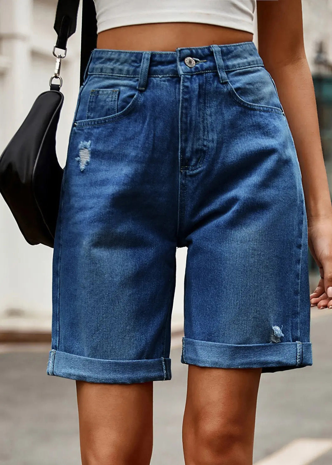 Denim Blue Button Denim Summer Shorts High Waist
