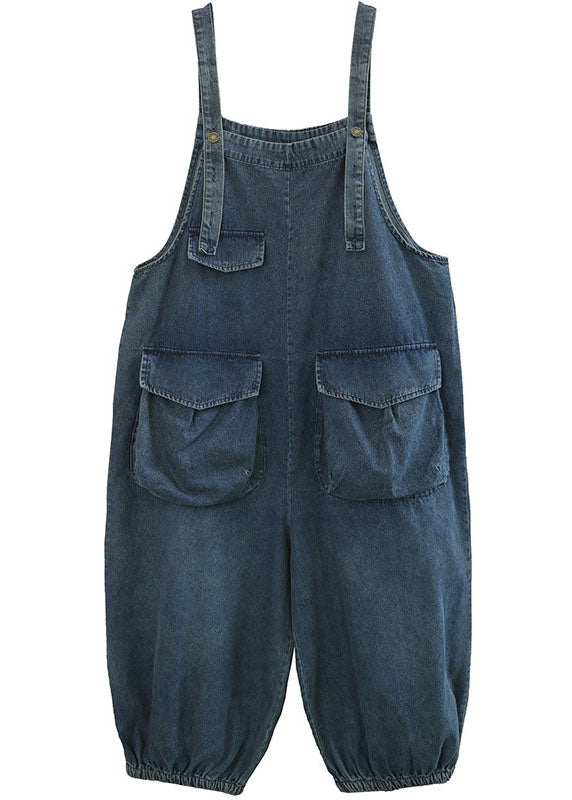 Blue Pockets Cotton Denim Jumpsuit Spring