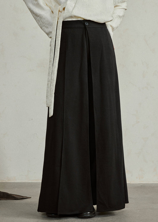 Handmade Black High Waist Pockets Draping Pants Skirt