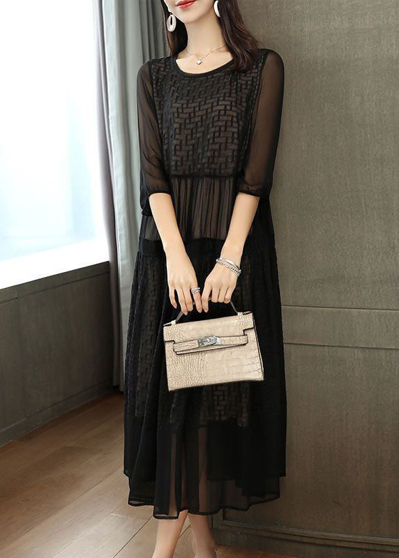 Black Embroideried Patchwork Chiffon Party Dress Summer