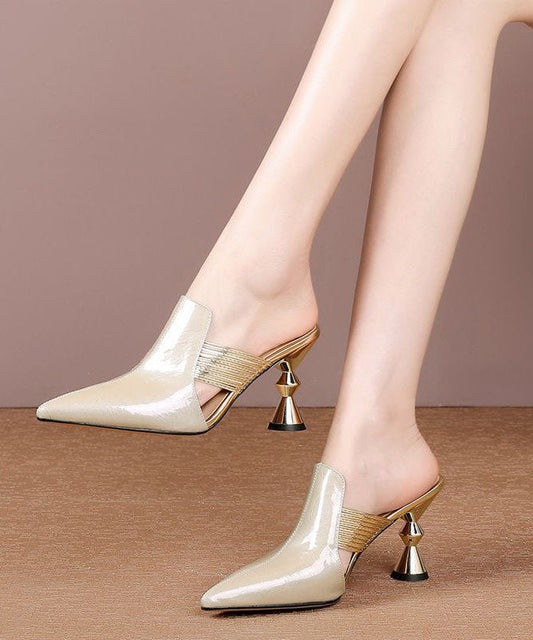 Apricot Pointed Toe Chunky High Heel Slippers