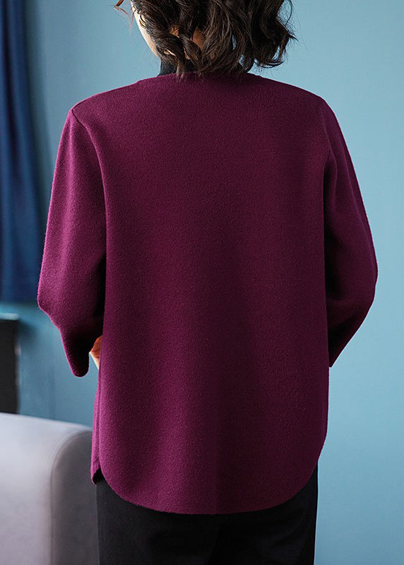 Art Navy O-neck Print Knit Coats Three Quarter Sleeve