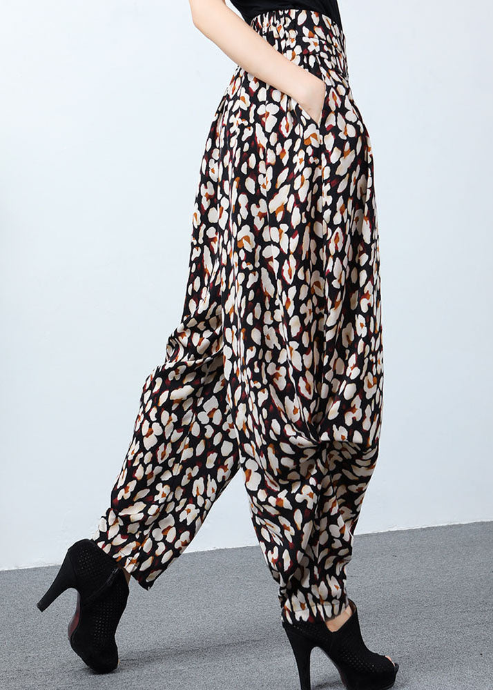 Natural Black Apricot Leopard Pockets Lantern Pants Spring