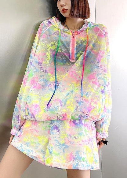 Rainbow Tie Dye Upf 50+ Coat Jacket Two Pieces Set Summer
