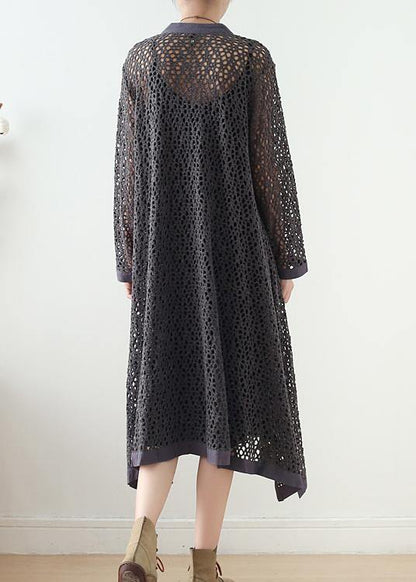 Hollow Out Spring Black Loose Coat
