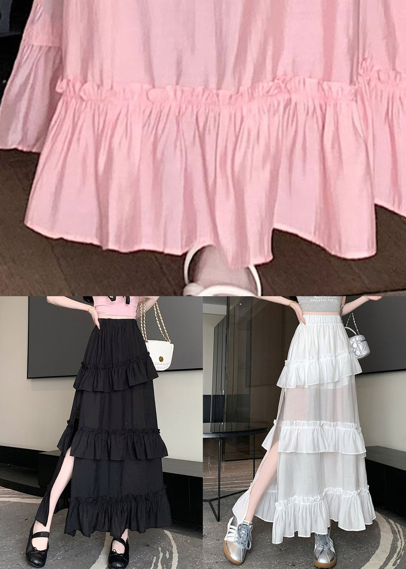 New Black Ruffled Elastic Waist Cotton Skirt Summer