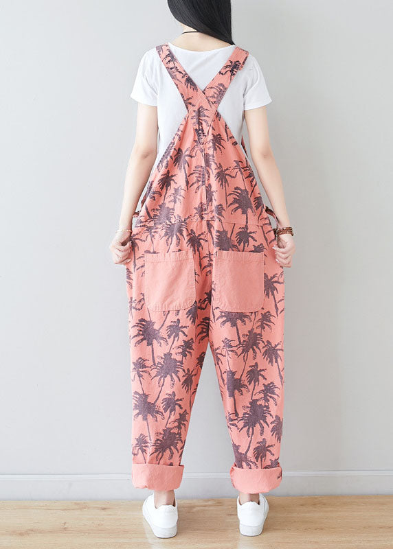 Pink Pockets Print Jumpsuits Spring
