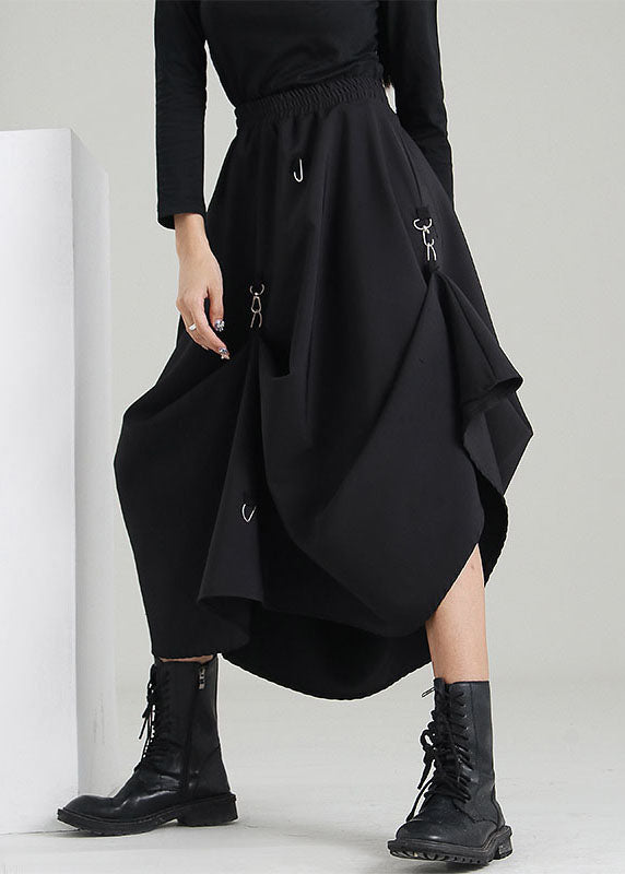 Style Black Elastic Waist Asymmetrical Sequined Skirts Spring