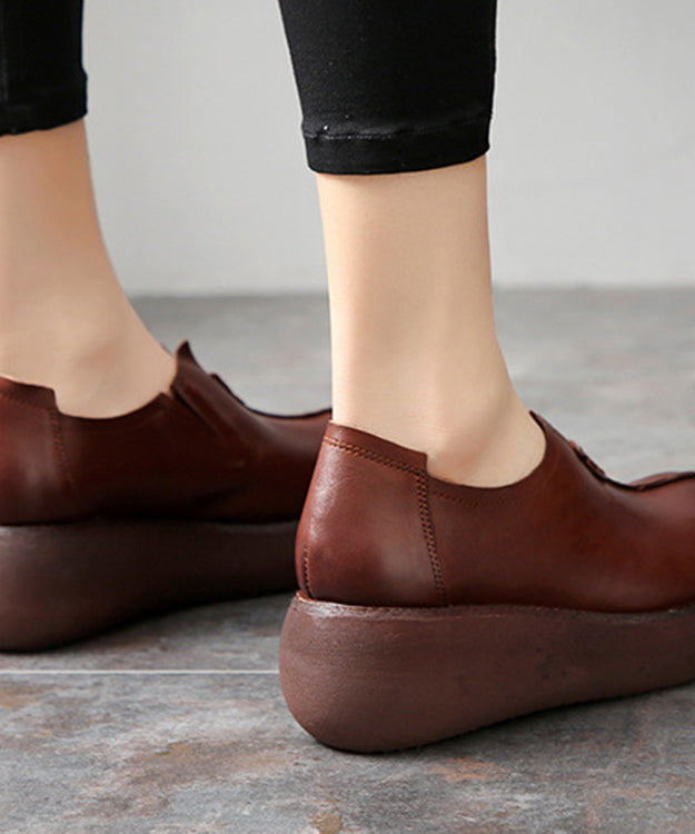 Black Cowhide Leather Flat Feet Shoes Platform Platform Flat Shoes