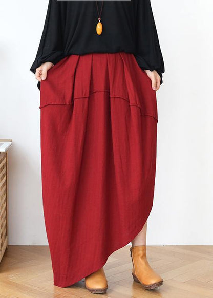 Red Elastic Waist Linen Skirt