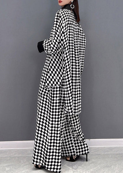 Modern Light Grey Peter Pan Collar Patchwork Chiffon Shirts and Wide Leg Pants Two Piece Suit Set Long Sleeve
