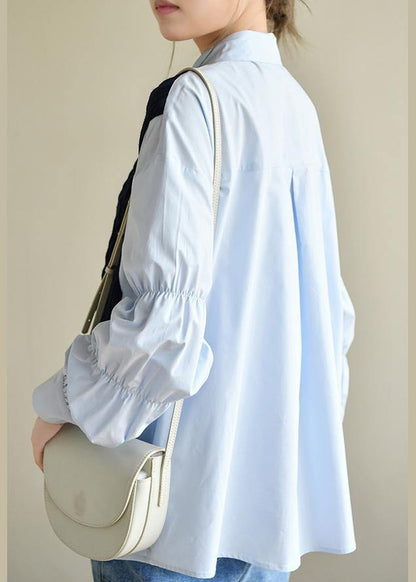 Unique Cinched Peter Pan Collar Shirt Blue