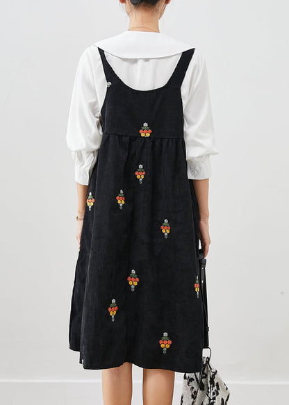 Black Embroideried Corduroy Two Pieces Set Fall