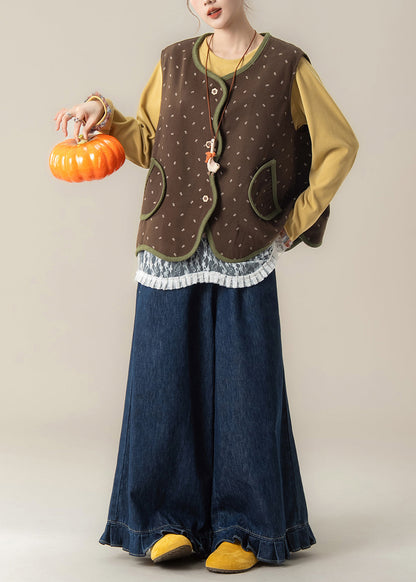 Japanese Style Print Asymmetrical Vest and T Shirt Pants Set Autumn