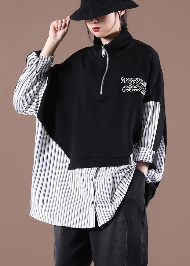 Patchwork Spring Organic Shirts Black Tops