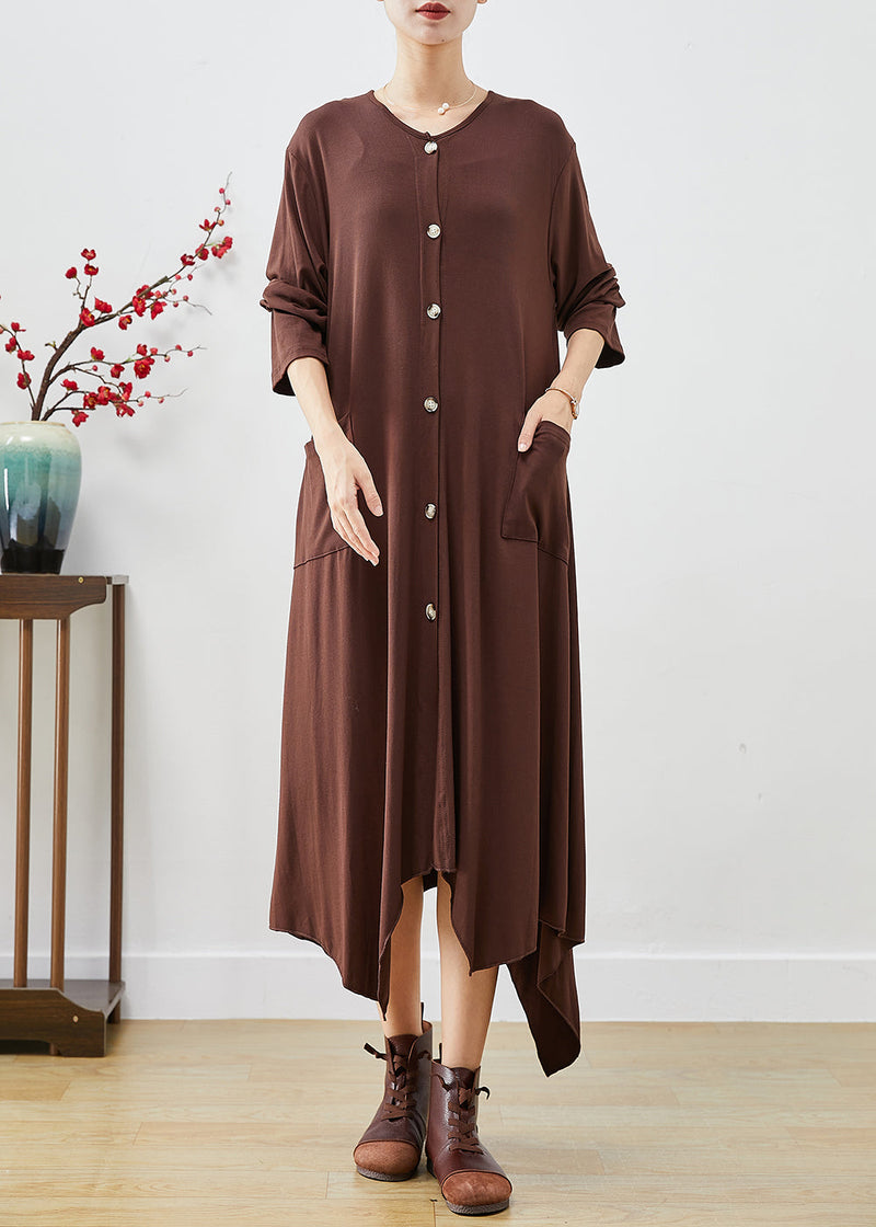 Chocolate Asymmetrical Oversized Cotton Dresses Fall