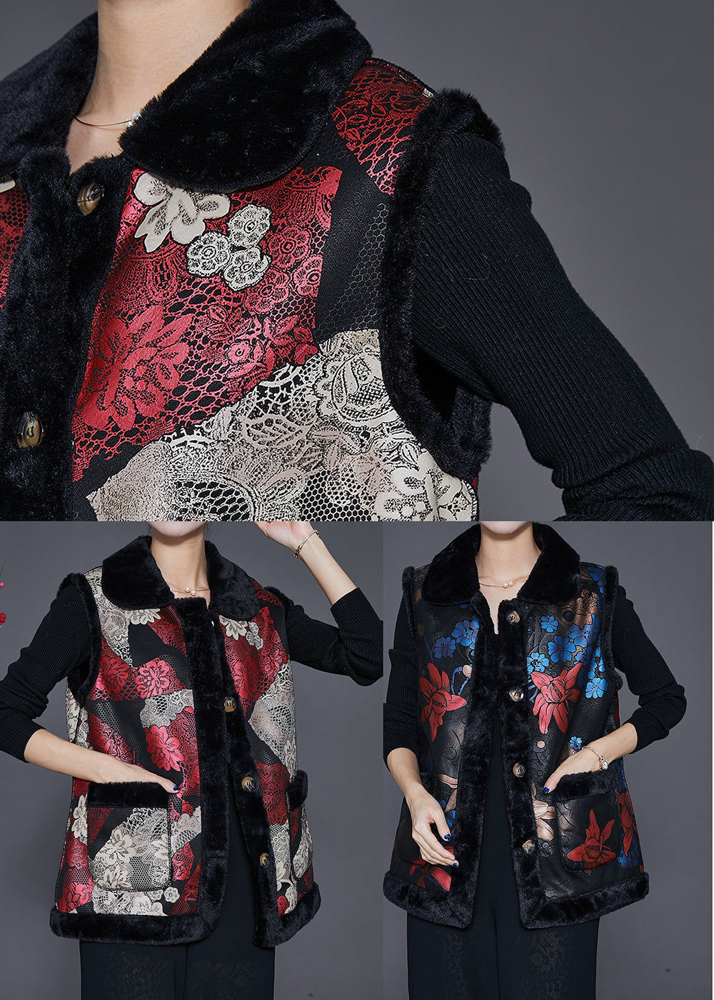 Blue Print Fine Cotton Filled Vests Peter Pan Collar Winter