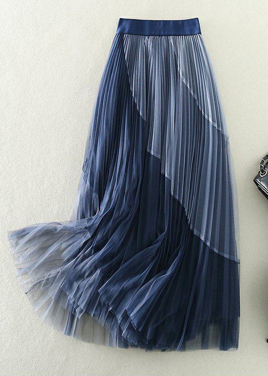 Blue Patchwork Tulle Pleated Skirts Exra Large Hem Spring