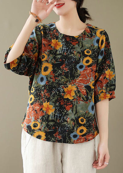 Style Red O-neck Print Tops Summer